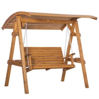 Outsunny 2 Seater Swing Chair, Garden Swing Bench with Adjustable Canopy, and Pine Wood Frame for Patio, Yard