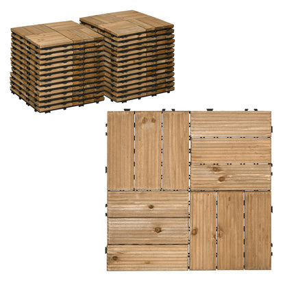 Outsunny 27 Pcs Wooden Interlocking Decking Tiles, Outdoor Flooring Tiles for Patio, Balcony, Terrace, Hot Tub, 30 x 30 cm per Piece, 2.5√£≈Ω¬° per Pack, Brown