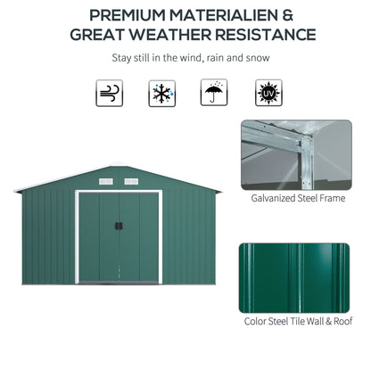 Outsunny 12.5 x 11.1ft Steel Sliding Door Storage Shed - Green