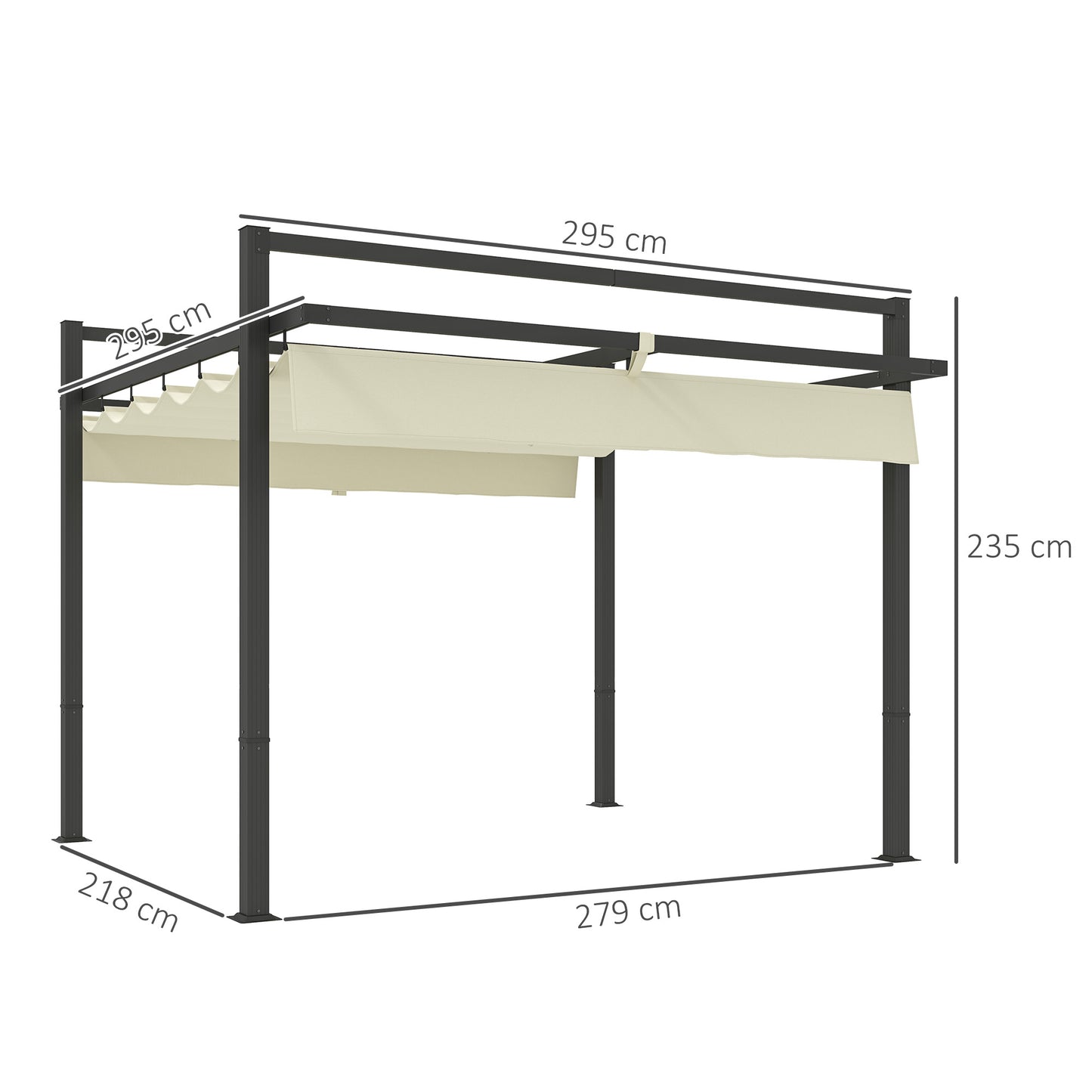 Pergola aluminiowa Outsunny 3 x 3 m z rozsuwanym dachem – szara/khaki