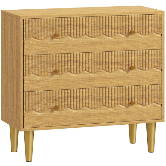HOMCOM Dresser for Bedroom 3 Drawer Chest of Drawers with Steel Frame for Living Room in Oak