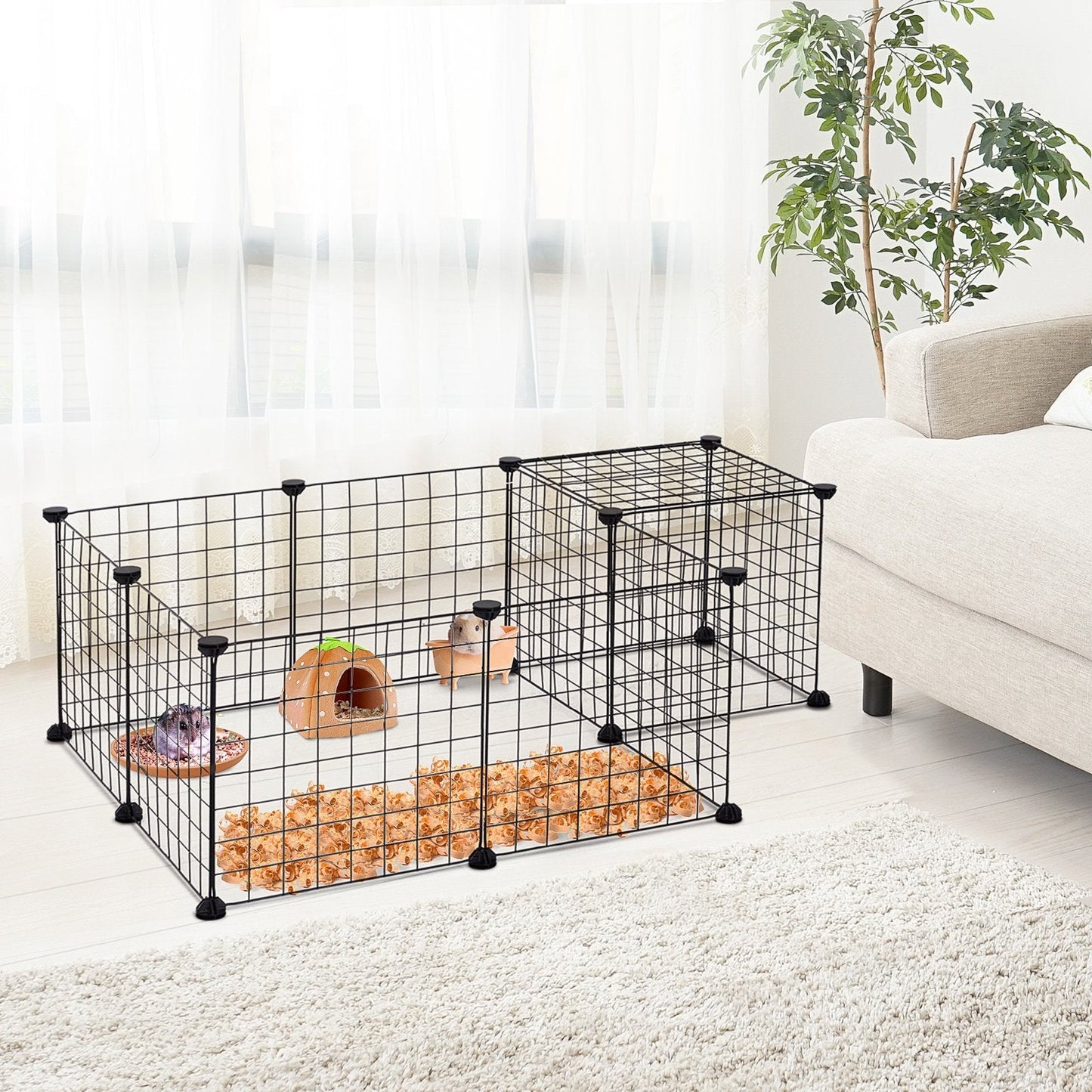 PawHut Modular Pet Playpen Metal Wire, 106Lx73Wx36Hcm-Black