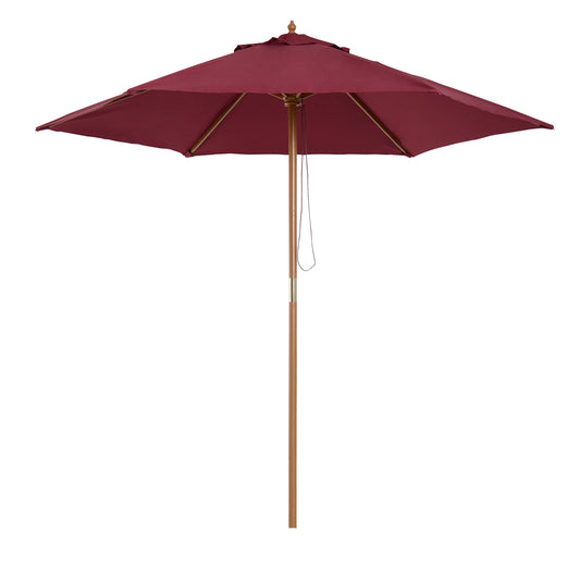 Outsunny 2.5m Wooden Garden Parasol Umbrella-Red Wine