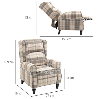 Retro Style Recliner Armchair Push Back Recliner Chair Living Room Furniture Cushion Padded Seat with Armrest Khaki