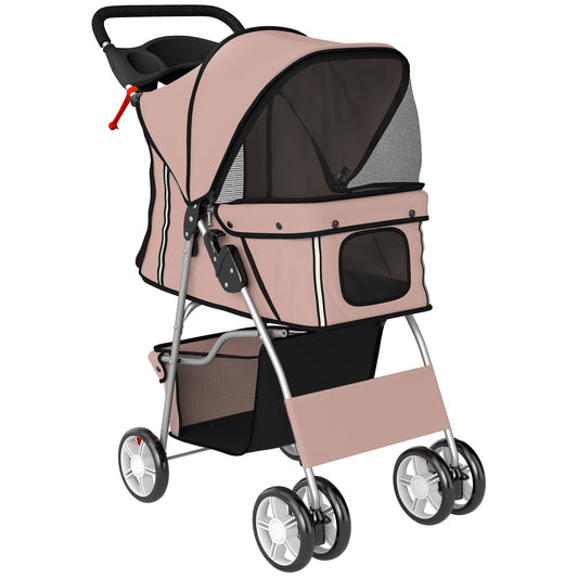 PawHut Dog Pram, Pet Stroller with Reflective Strips, Foldable Cat Stroller with 360Â° Swivel Wheels, Brown