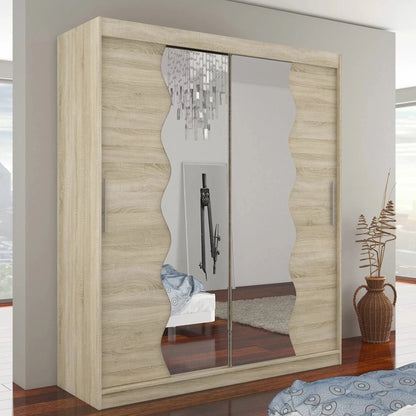 Kamil Mirrored 2-Door Sliding Wardrobe 180cm - Black, Brown or Sonoma Oak