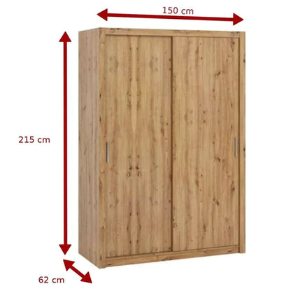 Bonito Sliding Door Wardrobe - 150 Oak Artisan