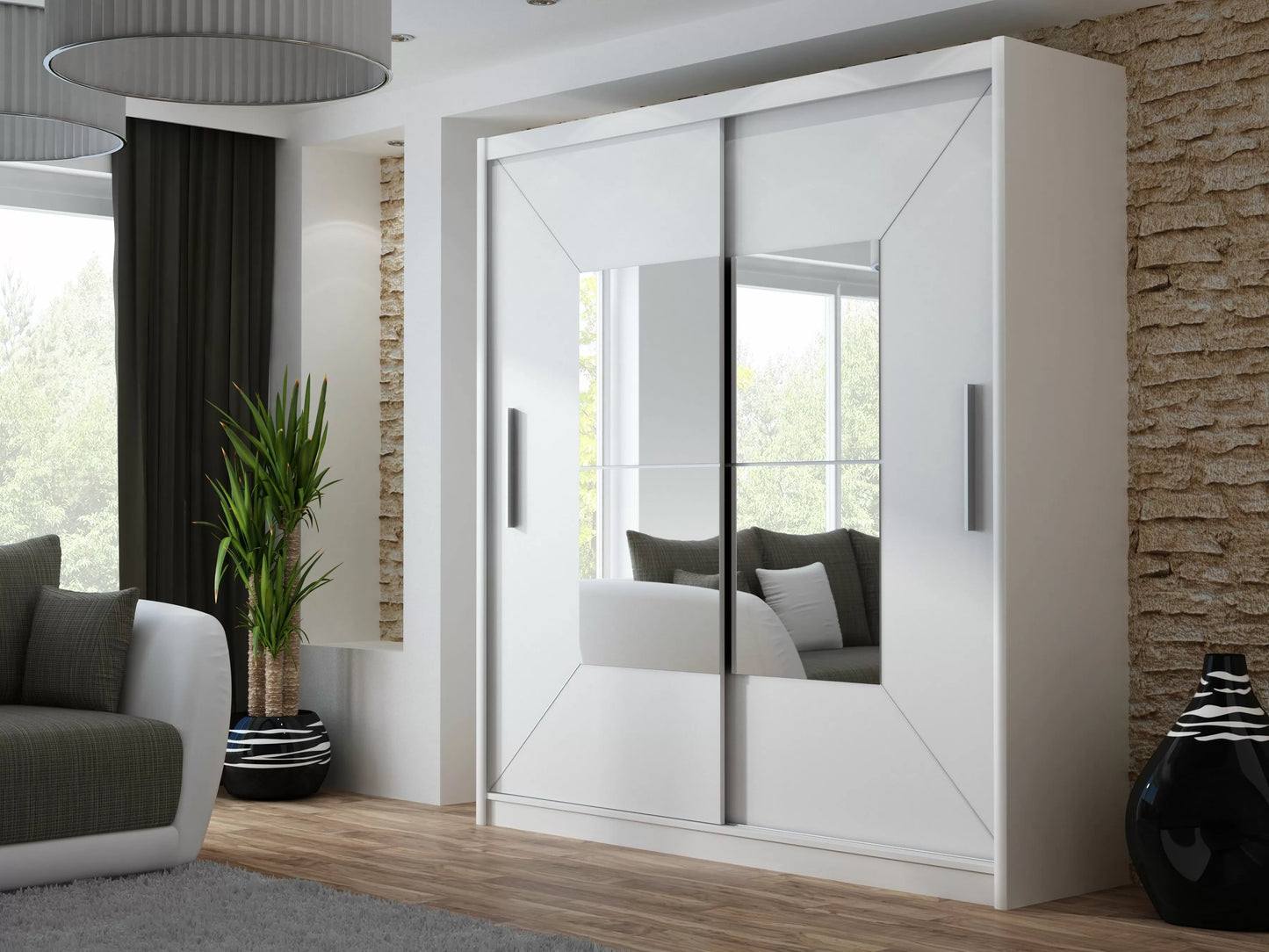 Boston Mirrored Sliding Door Wardrobe - White and Black