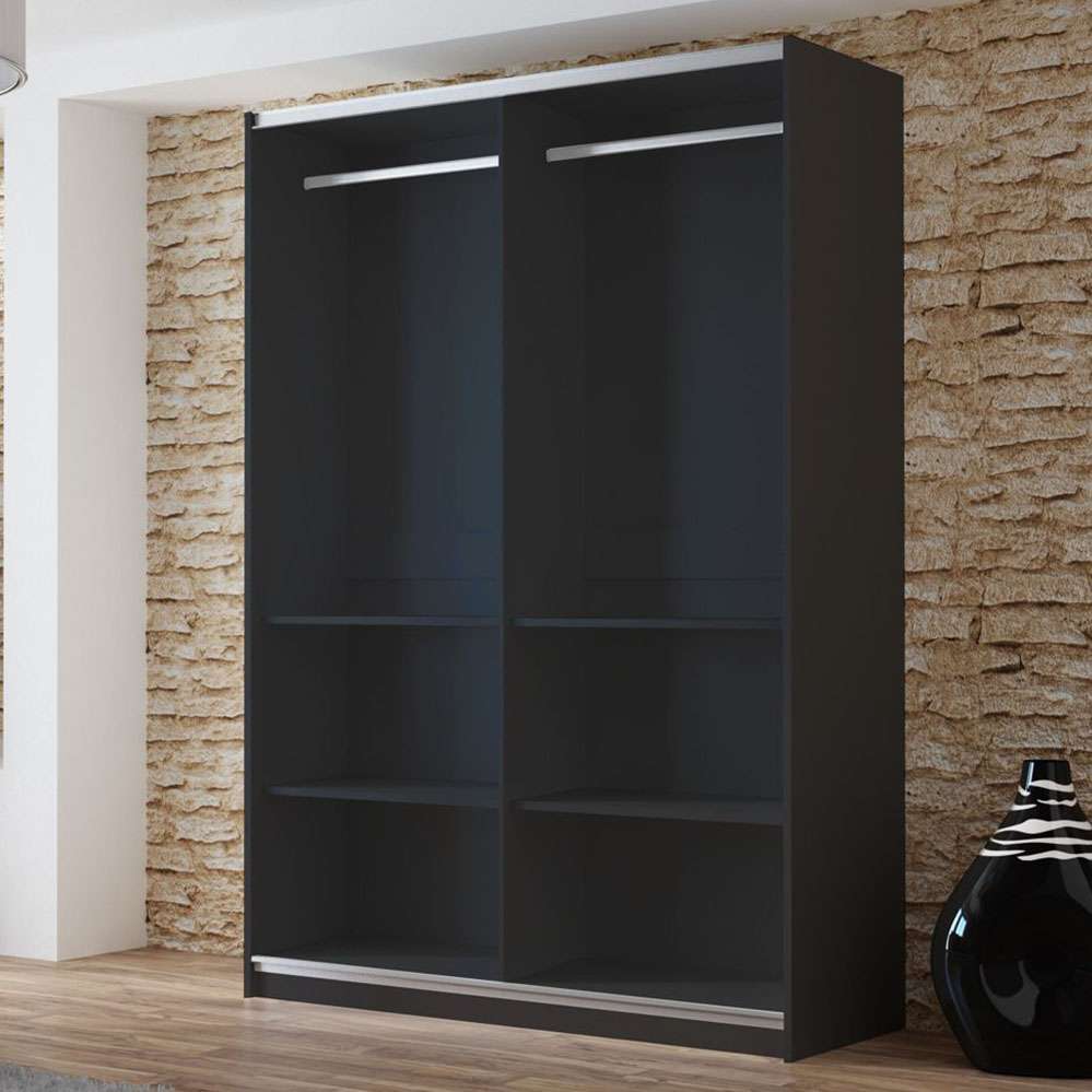 Black Mirrored Sliding Door Wardrobe 150cm – OXFORD
