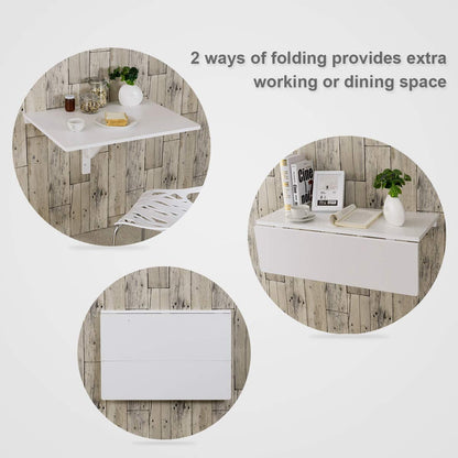 Wooden Folding Wall-Mounted Drop Leaf Table-White