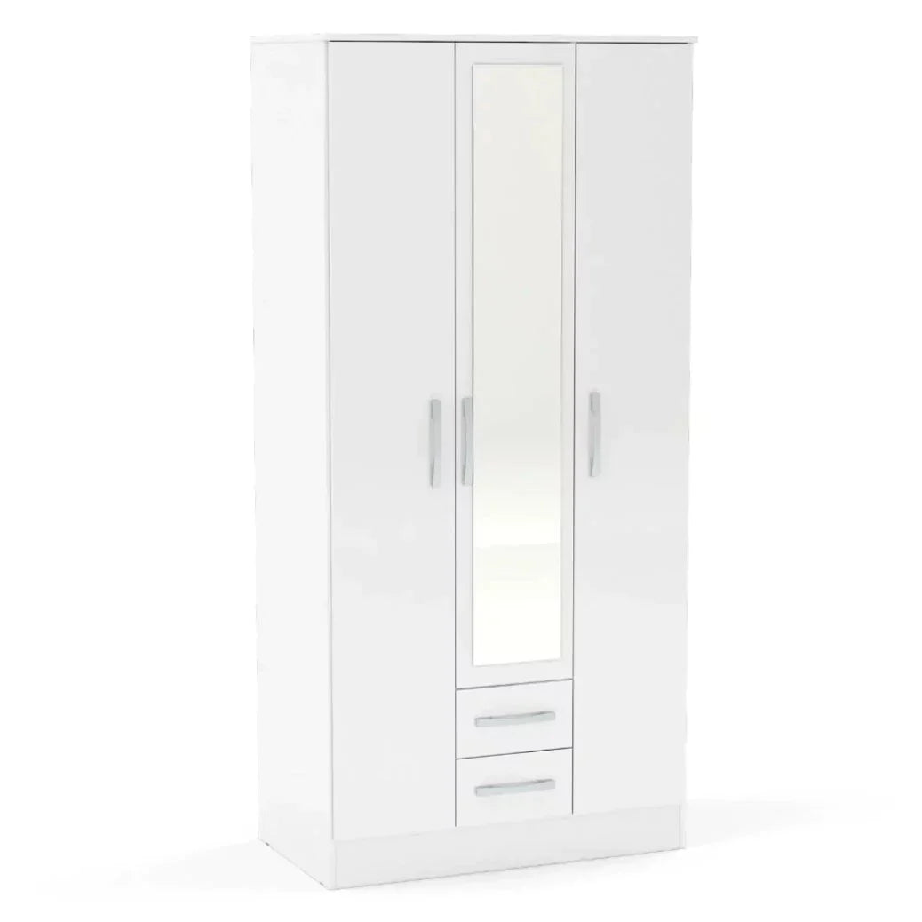 Lynx 3 Door 2 Drawer Mirrored Wardrobe - White