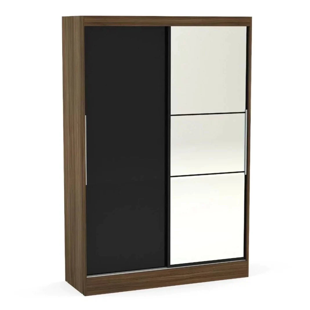 Lynx 2 Door Mirrored Sliding Wardrobe - Walnut and Black