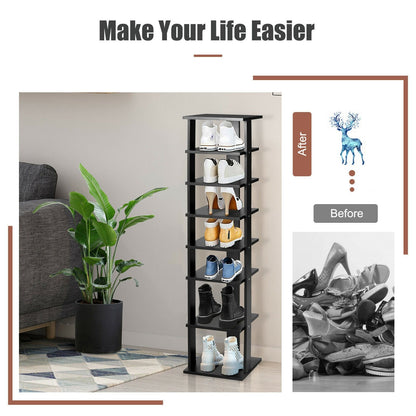 Wooden Vertical Shoe Rack with 7 Shelves-Black