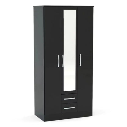 Lynx 3 Door 2 Drawer Mirrored Wardrobe - Black