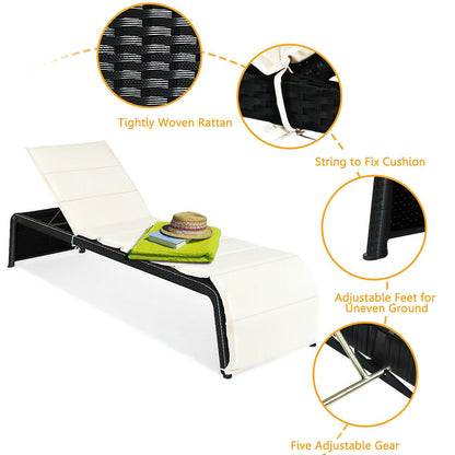 Rattan Sun Lounger with Cushion and Adjustable Feet