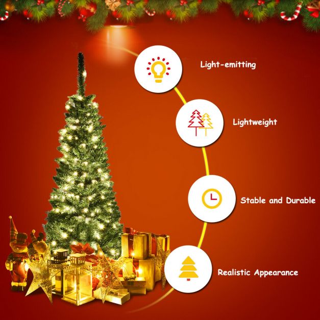 Artificial Pencil Christmas Tree with LED Lights in 3 Sizes-7.5FT
