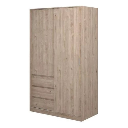 Classic Design Sliding Door Wardrobe with 3 Drawers - Jackson Hickory Oak