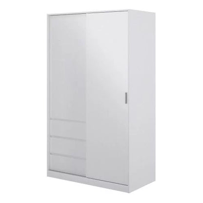 Classic Design High Gloss Sliding Door Wardrobe with 3 Drawers - White