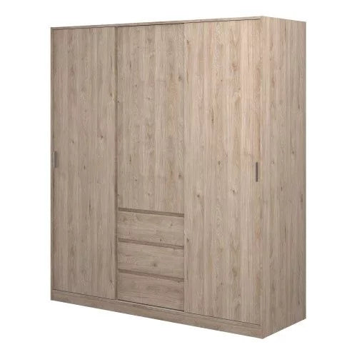 Classic Design High Gloss 2 Sliding Door Wardrobe with 3 Drawers - Jackson Hickory Oak