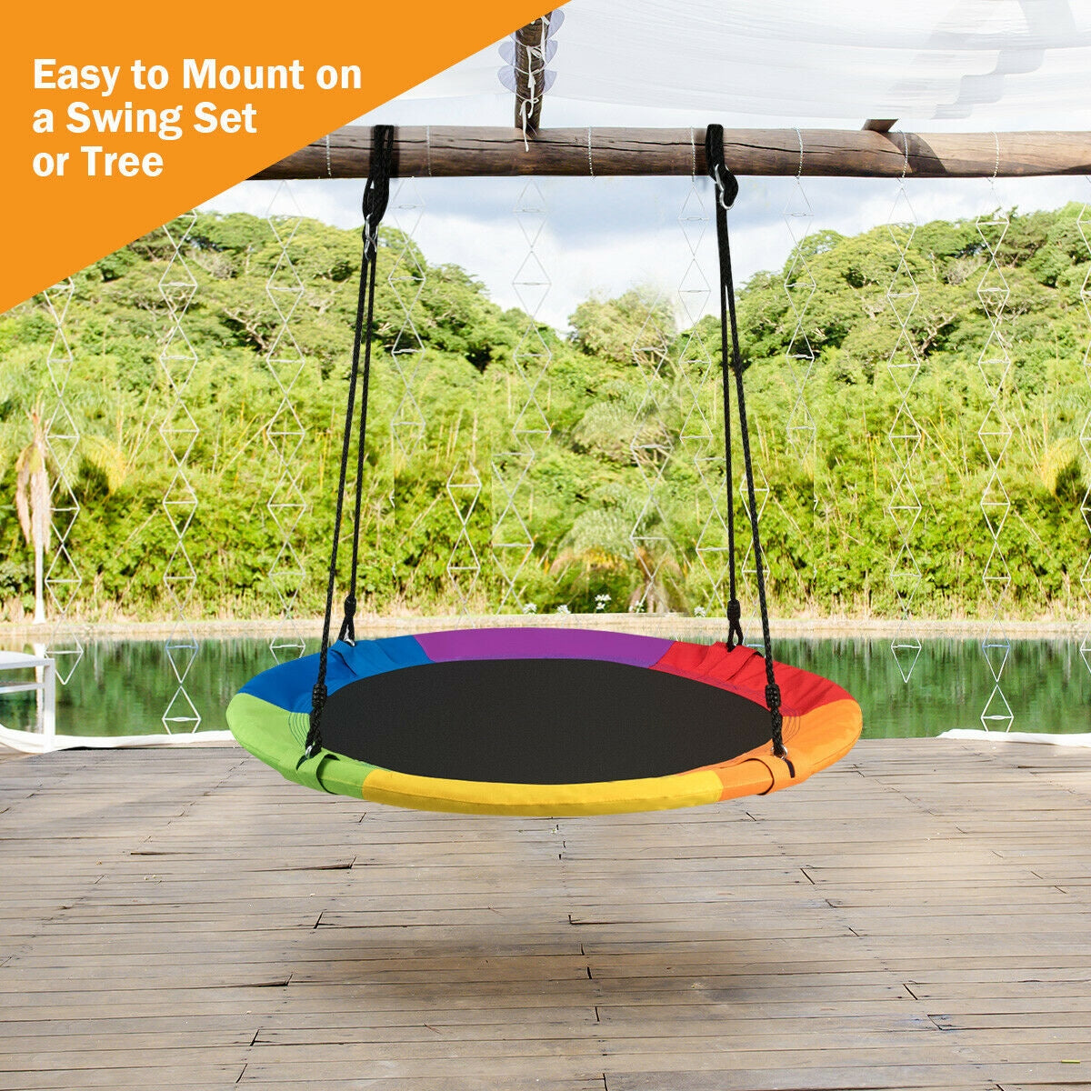 Adjustable Flying Saucer Tree Swing with Multiple Functions for Kids