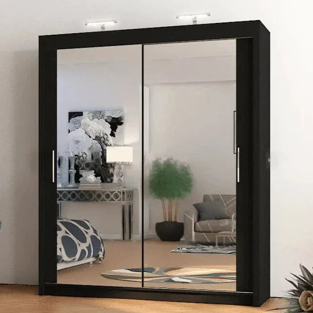 Full Mirrored Black Sliding Wardrobe