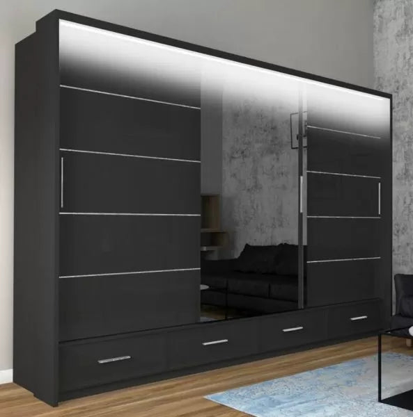 Mendeley Large High Gloss Sliding Wardrobe - Black