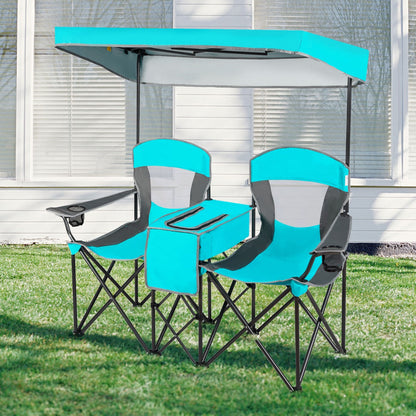 2-Person Folding Canopy Chairs with Sun Shade for Beach