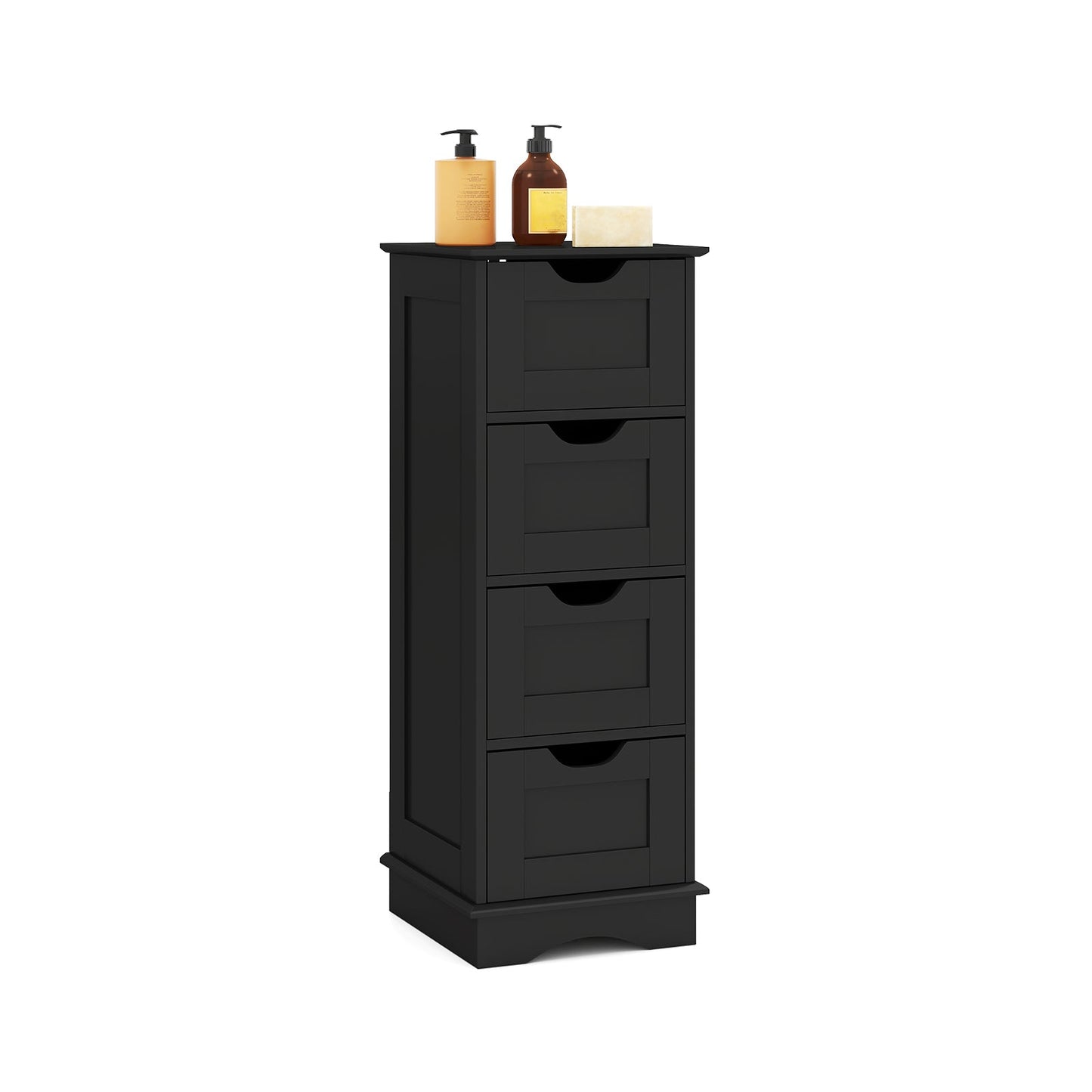 4-Drawer Bathroom Cabinet Narrow Floor Standing Cabinet-Black