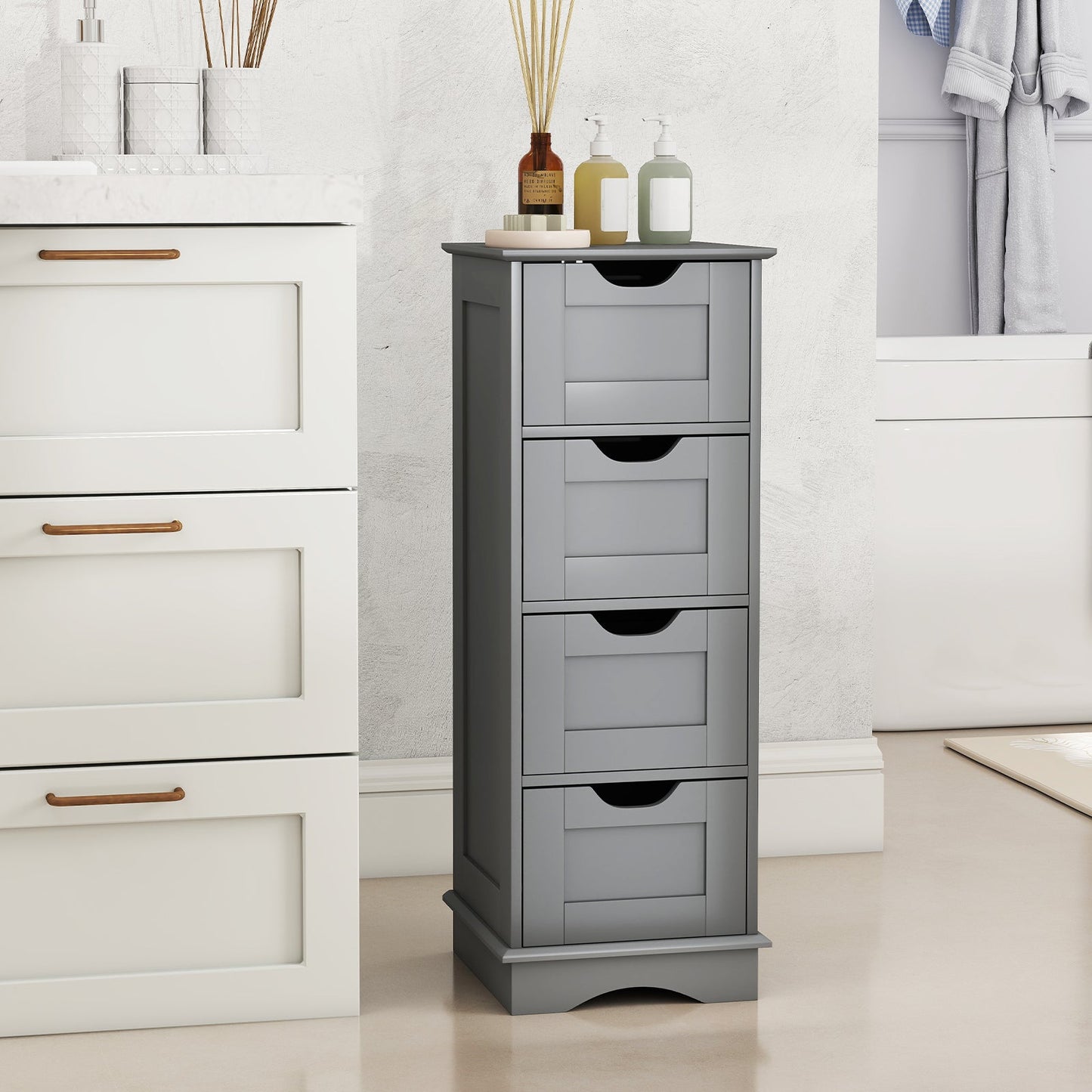4-Drawer Bathroom Cabinet Narrow Floor Standing Cabinet-Grey