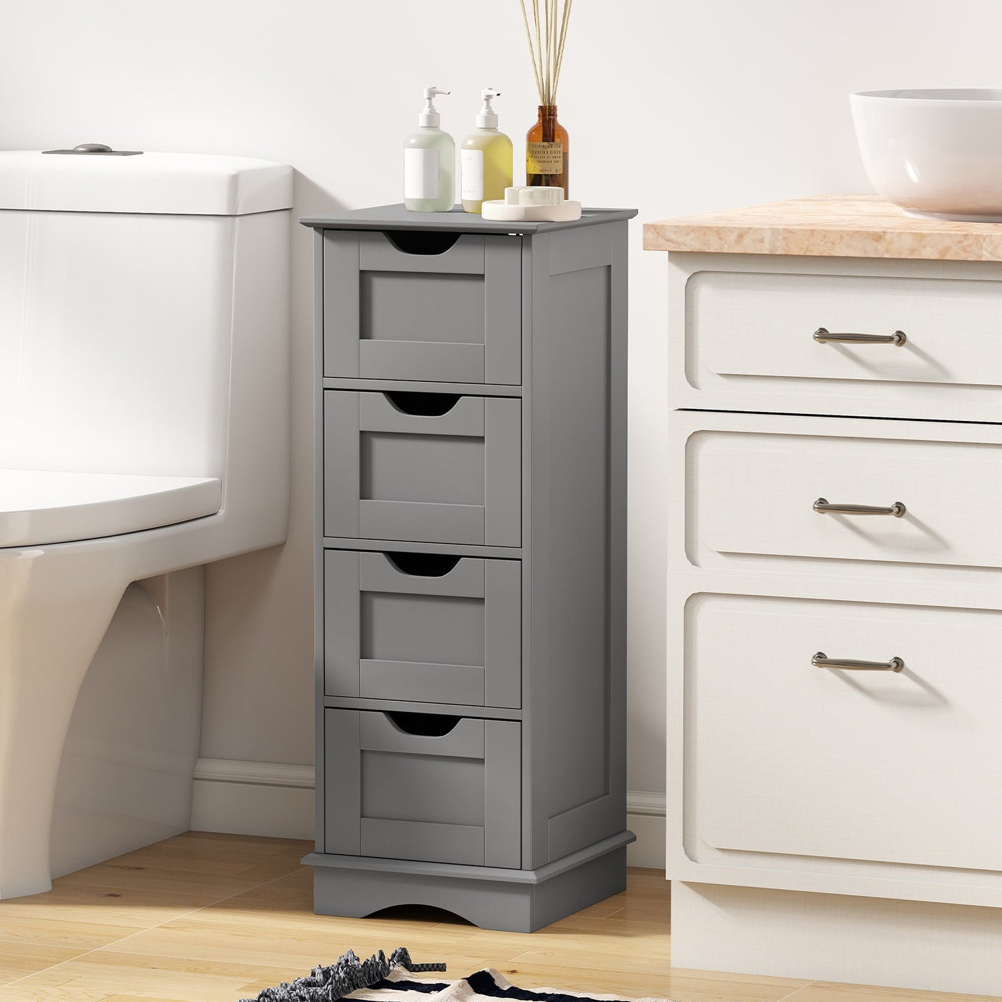 4-Drawer Bathroom Cabinet Narrow Floor Standing Cabinet-Grey