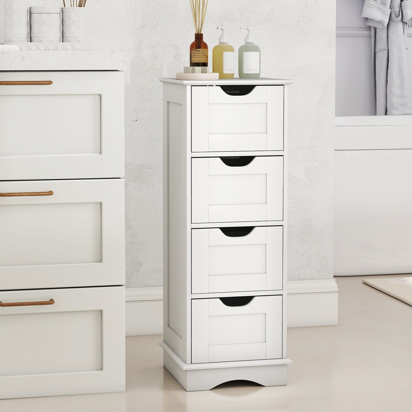 4-Drawer Bathroom Cabinet Narrow Floor Standing Cabinet-White