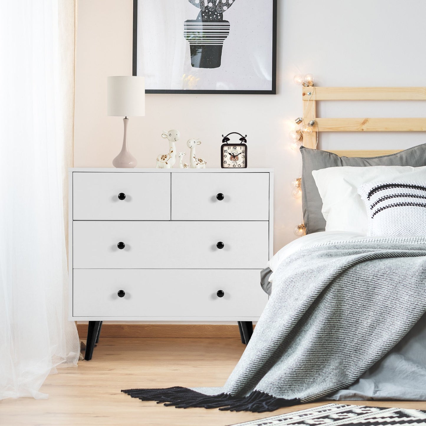 4-Drawer Dresser Modern Storage Chest Cabinet with Handles-White