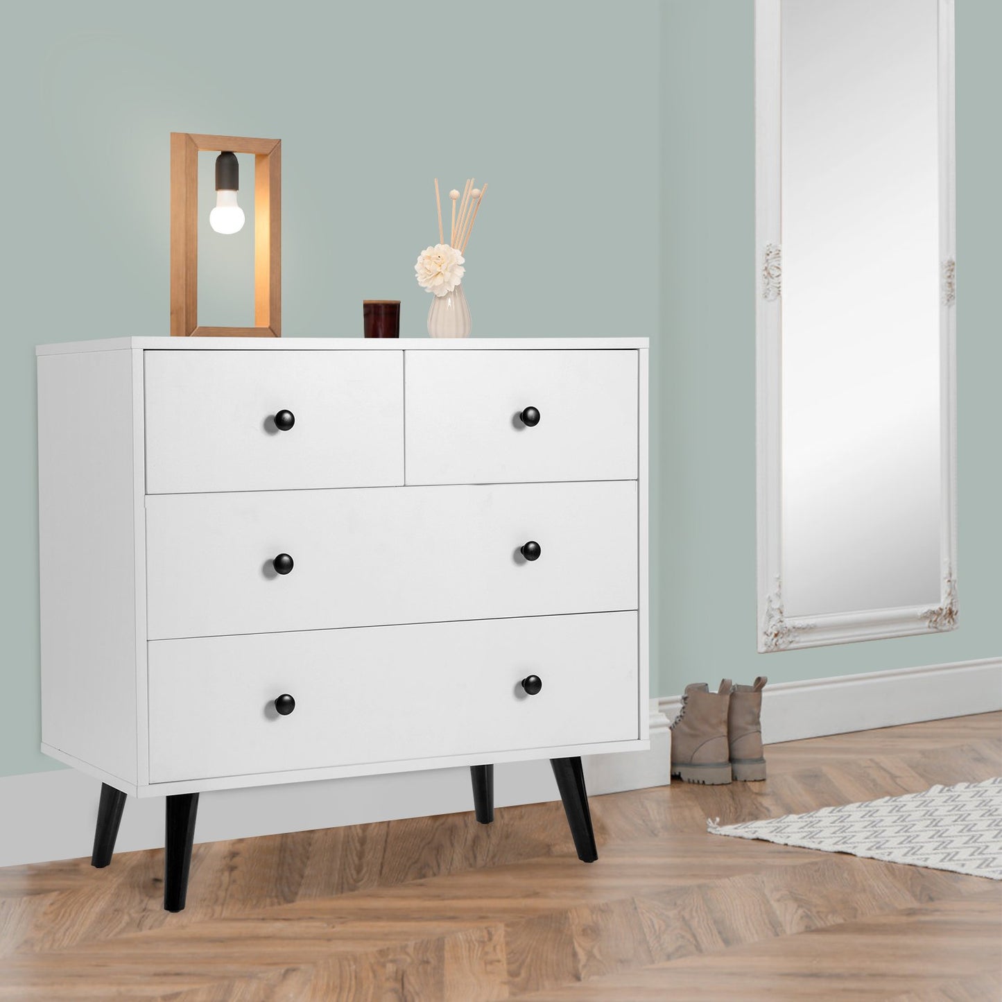 4-Drawer Dresser Modern Storage Chest Cabinet with Handles-White