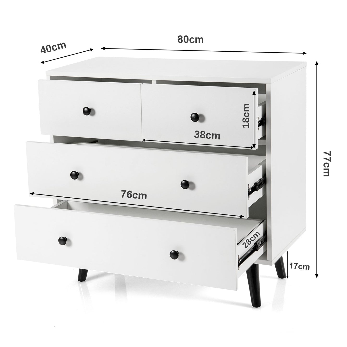 4-Drawer Dresser Modern Storage Chest Cabinet with Handles-White