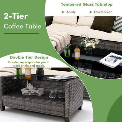 4 PCS Patio Furniture Set with Extra Pillows and Cushions-White