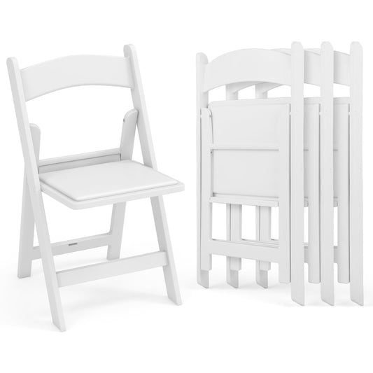 4 Pack All-Weather Folding Dining Chair Set with Padded Seat and Back -White