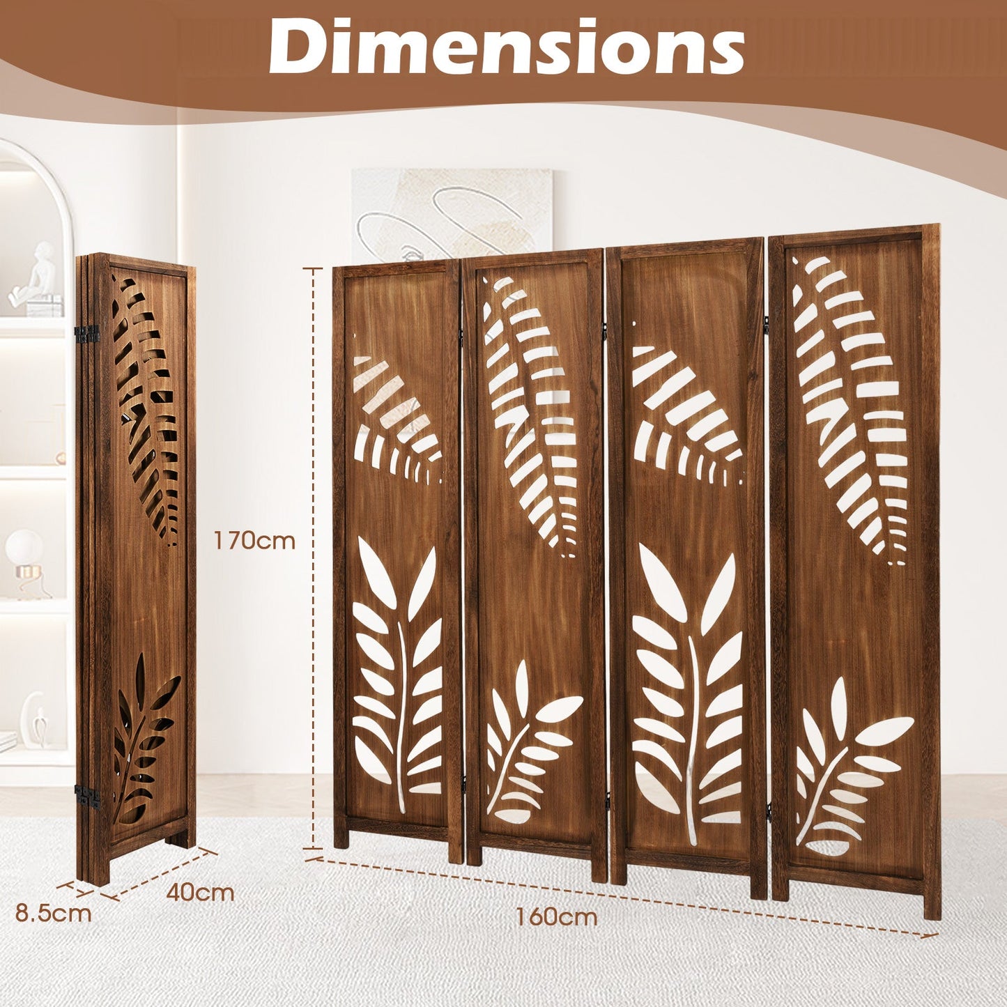 4/6 Panel 170cm Folding Room Divider with Double Action Metal Hinges-4-Panel