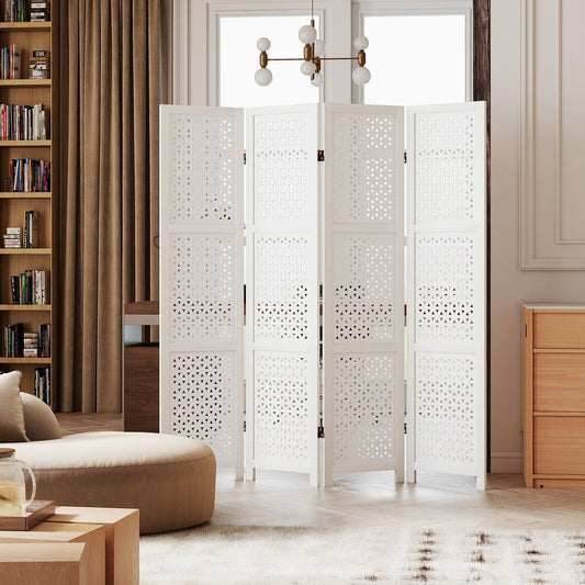 4-Panel Folding Room Divider 170cm Tall Carved Privacy Screen-4-Panel