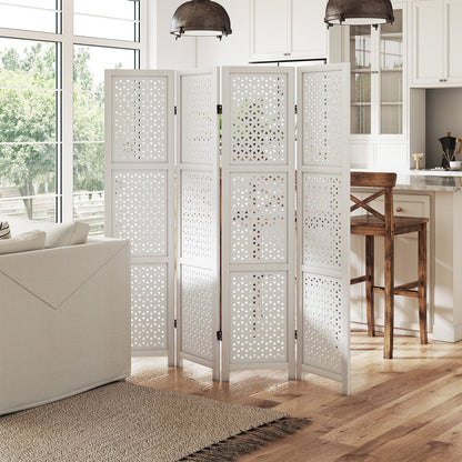 4-Panel Folding Room Divider 170cm Tall Carved Privacy Screen-4-Panel