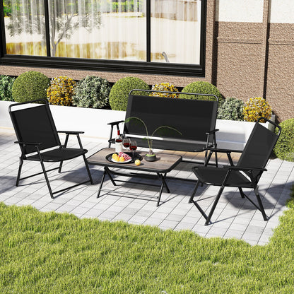4 Piece Outdoor Conversation Set with 2 Chairs and Loveseat-Black