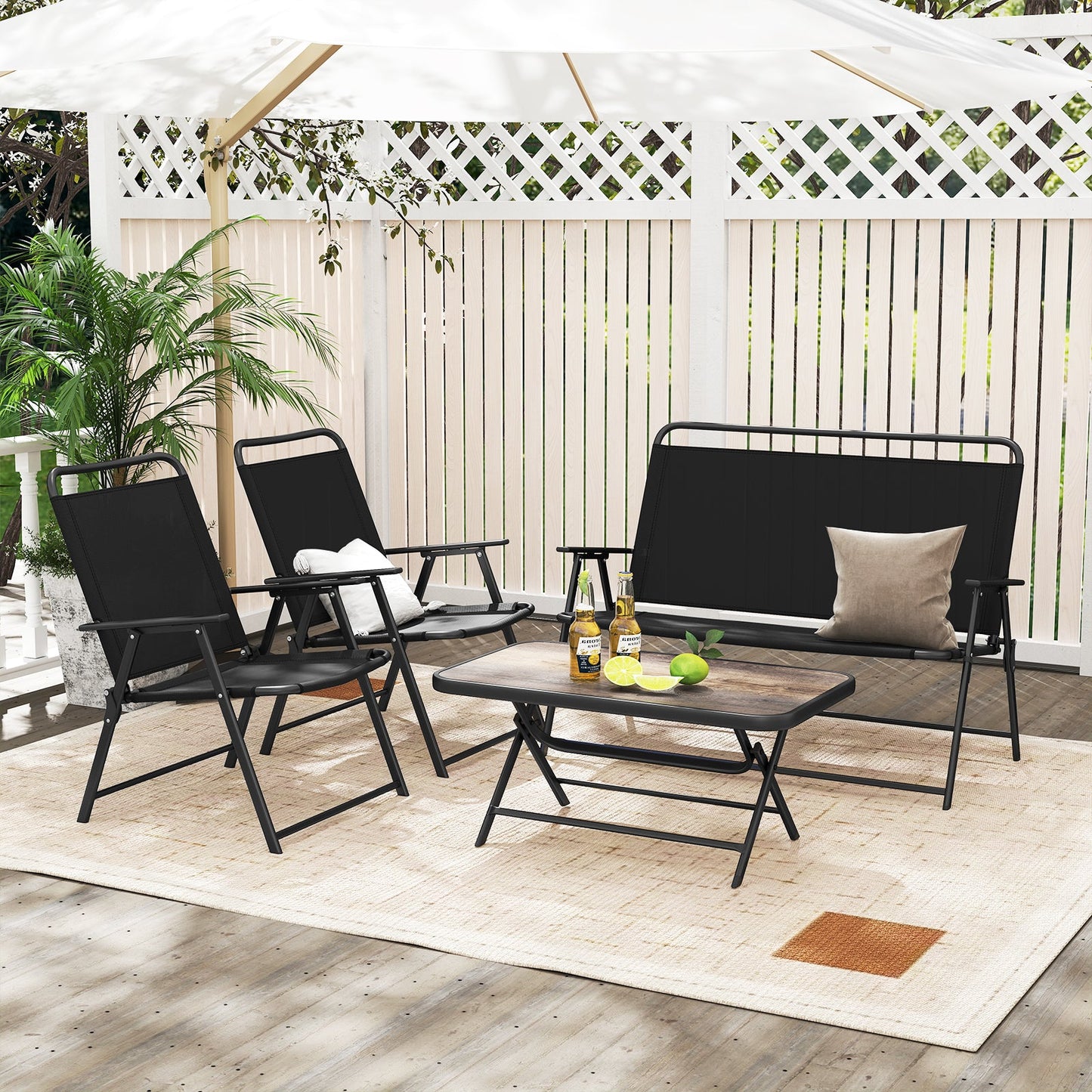 4 Piece Outdoor Conversation Set with 2 Chairs and Loveseat-Black