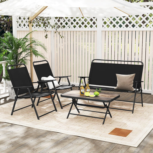 4 Piece Outdoor Conversation Set with 2 Chairs and Loveseat-Black