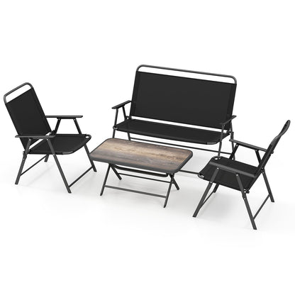4 Piece Outdoor Conversation Set with 2 Chairs and Loveseat-Black