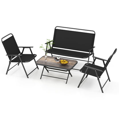 4 Piece Outdoor Conversation Set with 2 Chairs and Loveseat-Black