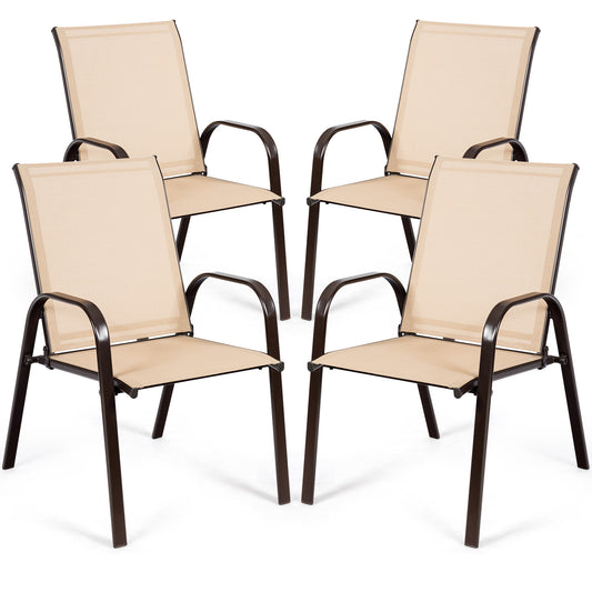 Patio Outdoor Camping Chairs Set of 4 with Breathable Fabric-Beige