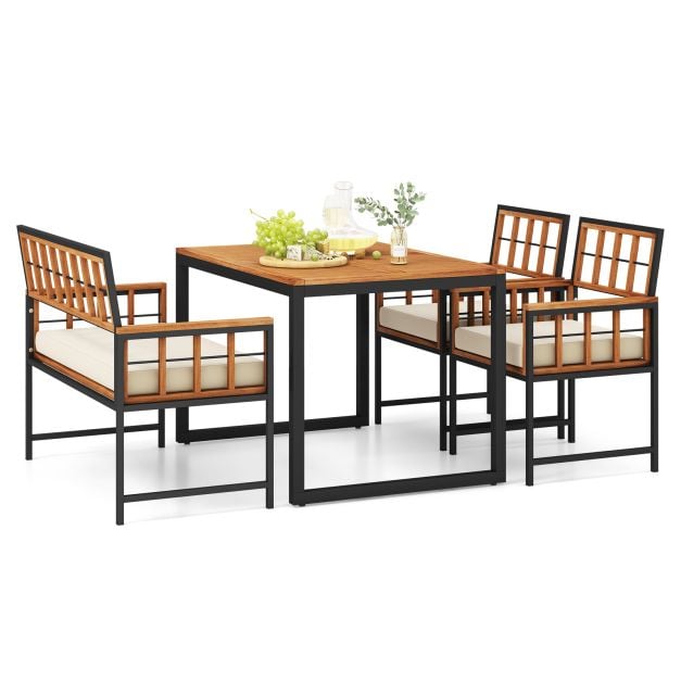4 Pieces Acacia Wood Patio Dining Set with 1 Rectangular Table-Brown