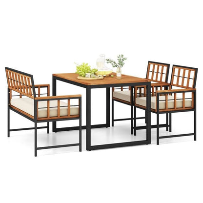 4 Pieces Acacia Wood Patio Dining Set with 1 Rectangular Table-Brown