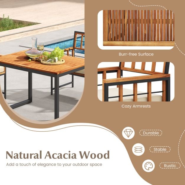 4 Pieces Acacia Wood Patio Dining Set with 1 Rectangular Table-Brown