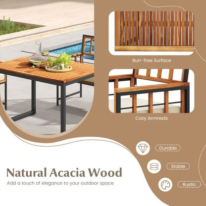 4 Pieces Acacia Wood Patio Dining Set with 1 Rectangular Table-Brown