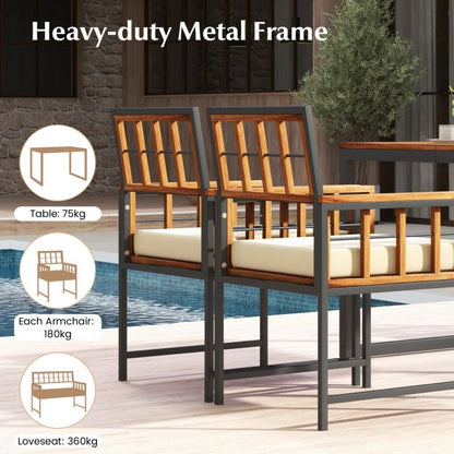 4 Pieces Acacia Wood Patio Dining Set with 1 Rectangular Table-Brown